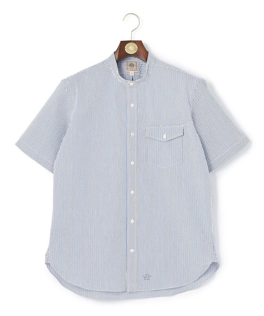 J.PRESS MEN 【クールマックス】サッカーマルチストライプ バンドカラーシャツ 