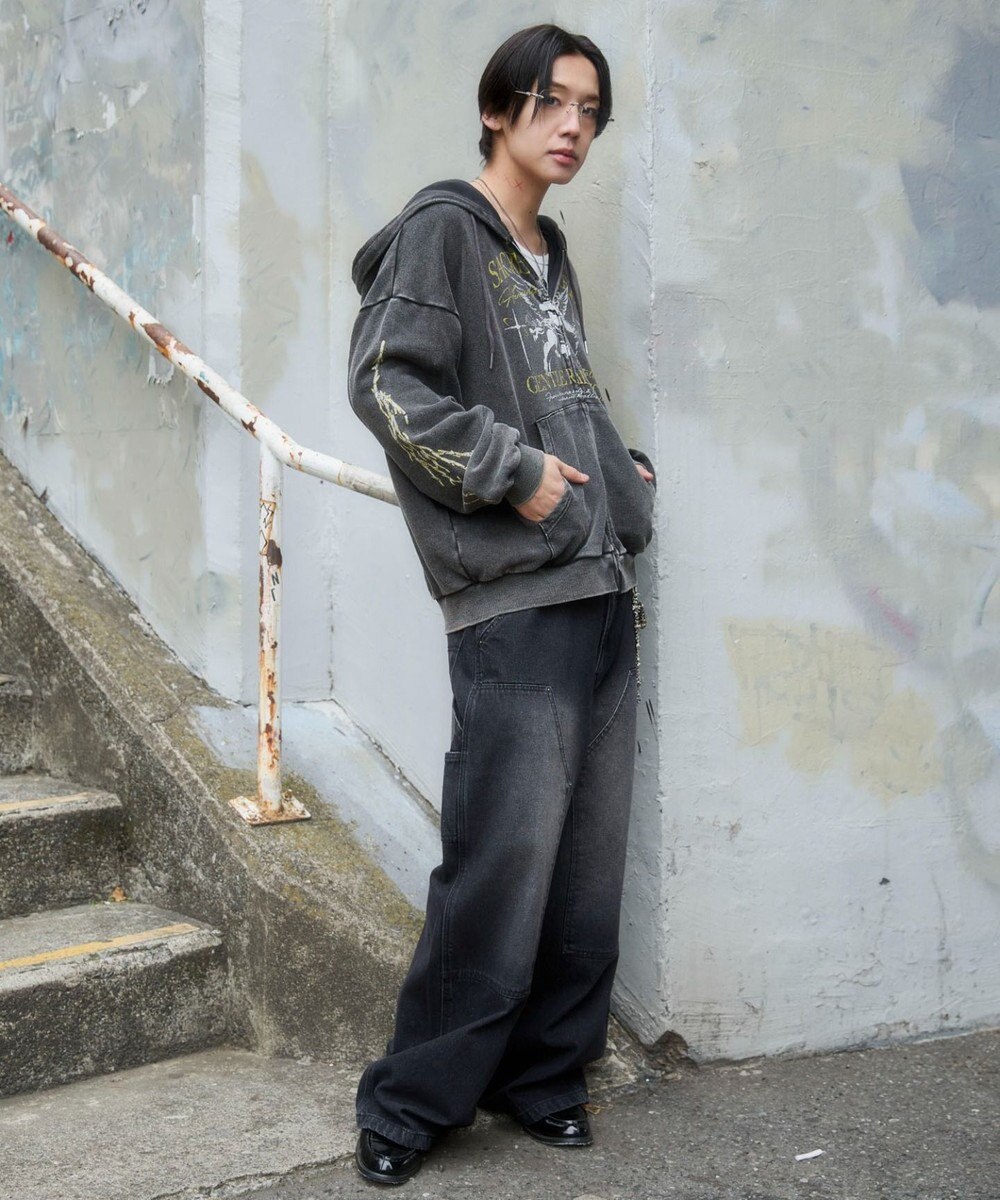 WEGO 【ユニセックス着用ITEM】ブリーチグラフィックZIPパーカー 