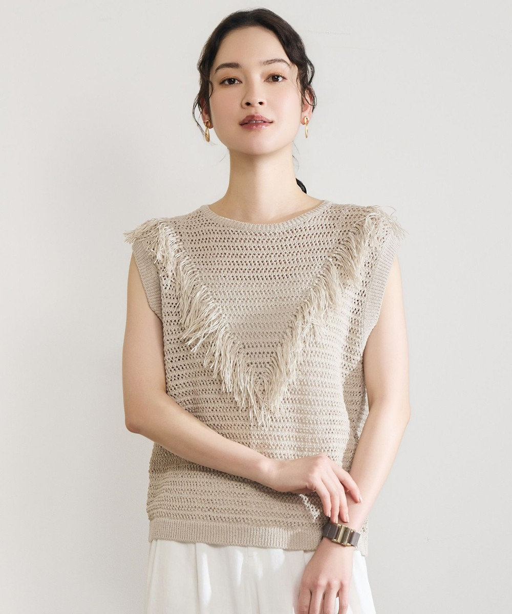 自由区 S リネンフリンジ ベスト 