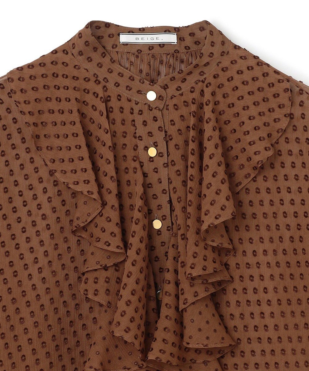 BEIGE， CALLERRY / シルク混ドットラッフルブラウス 