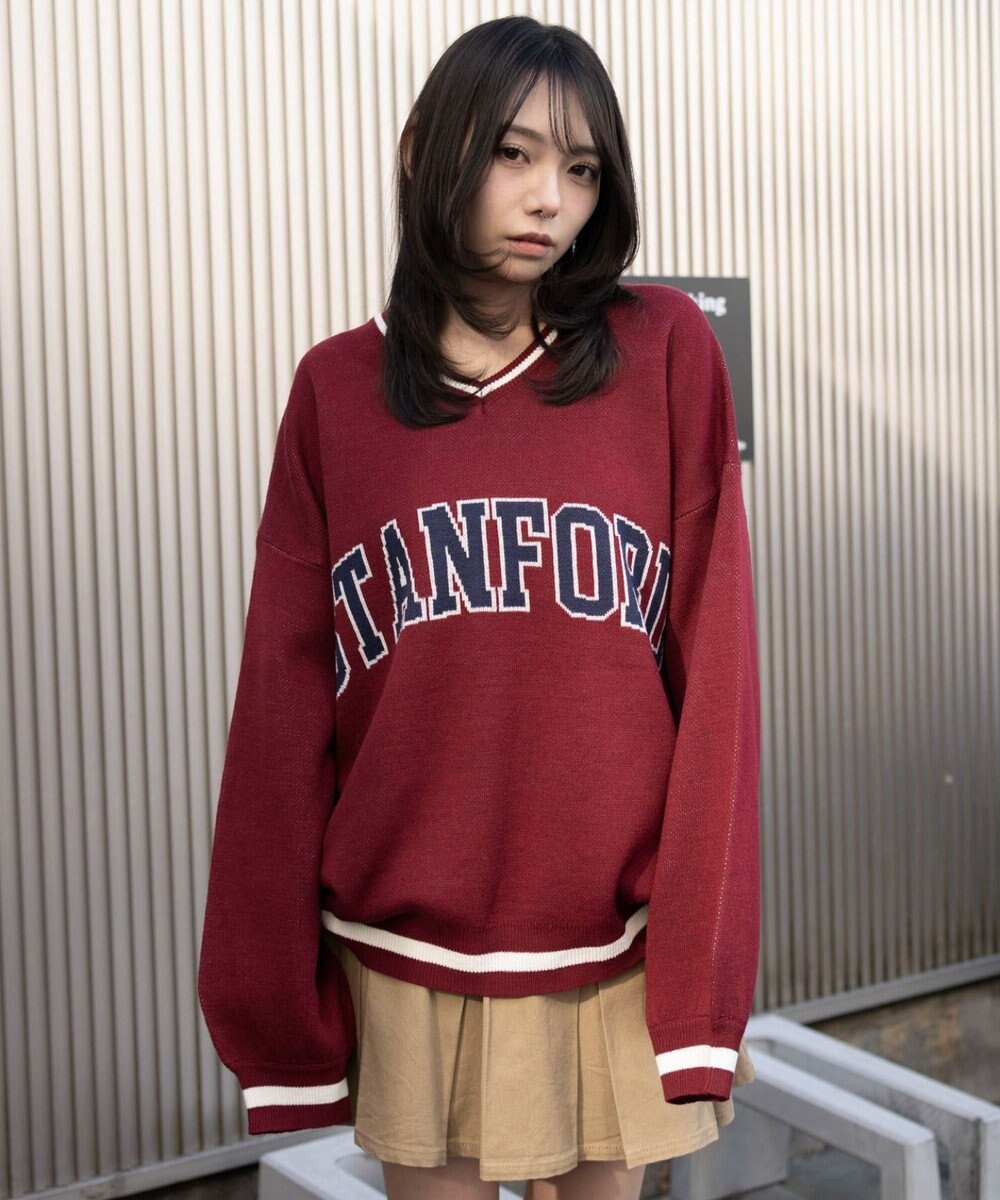 WEGO VネックグラフィックニットBIGプルオーバー 