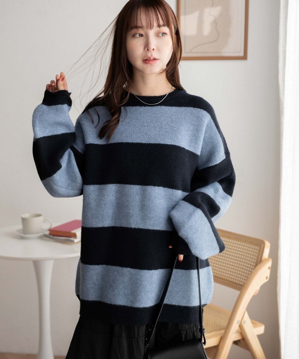 WEGO ボーダーフラッフィービッグニット 