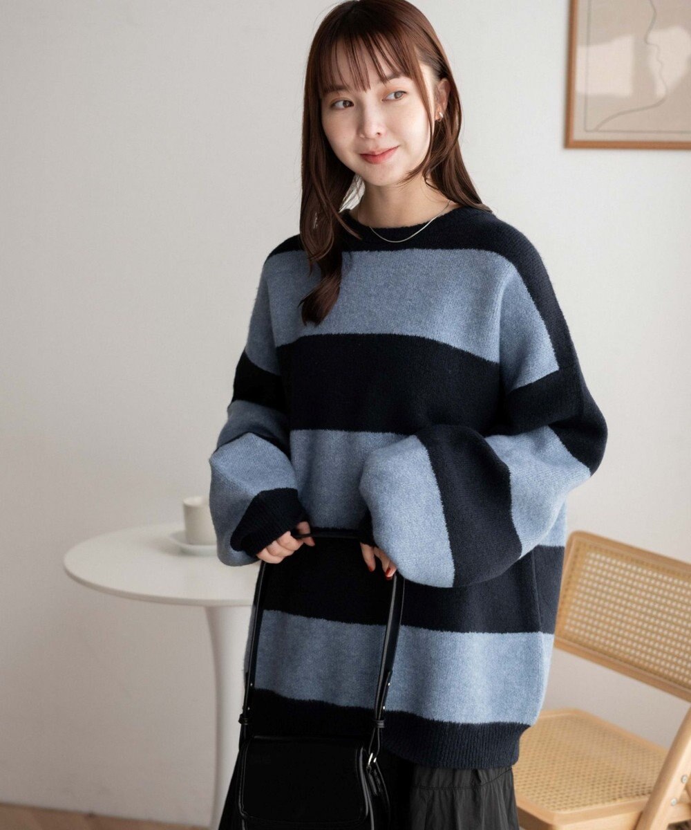 WEGO ボーダーフラッフィービッグニット 