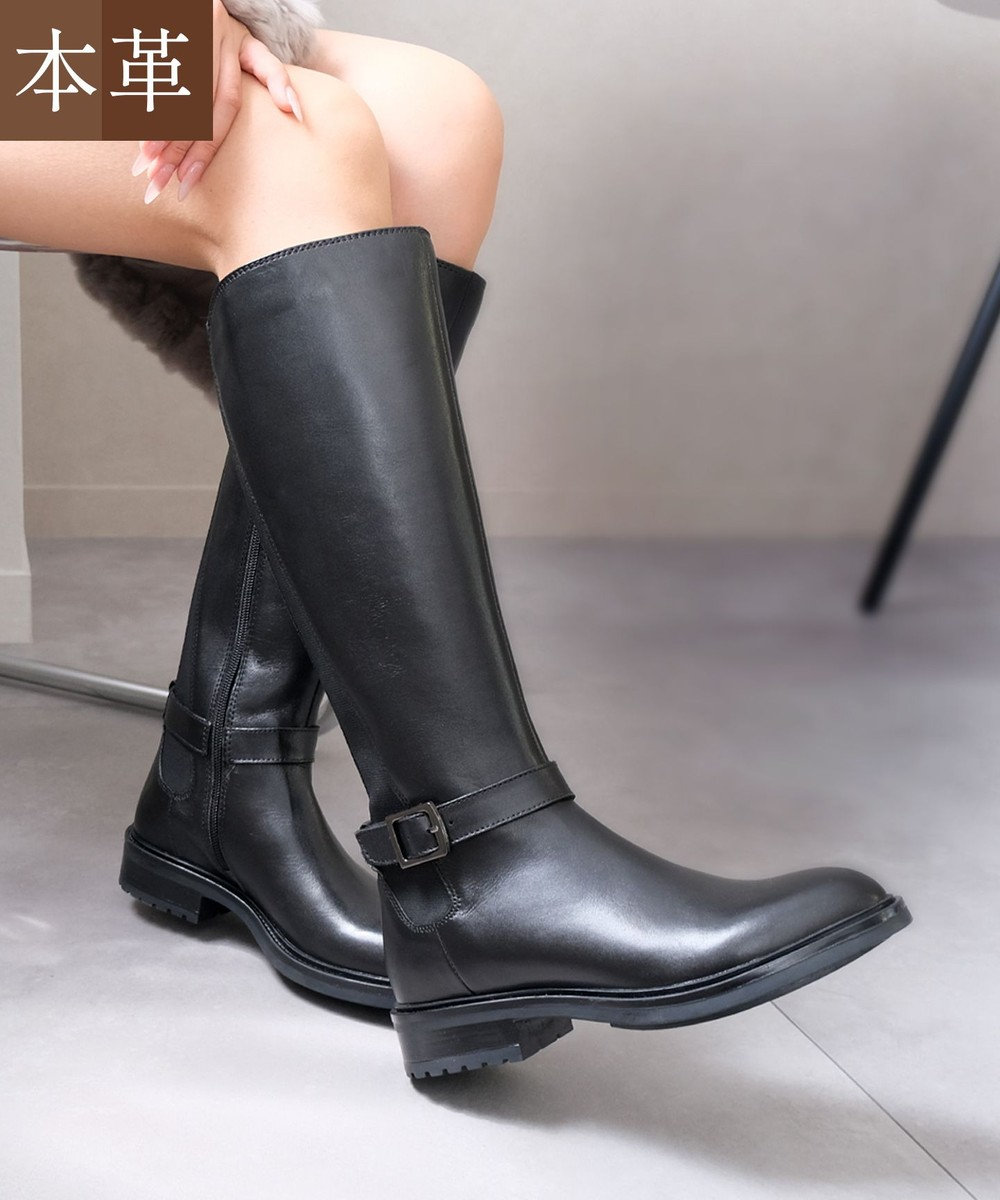 Pointer 本革ベルトデザイン 裏起毛 ロングブーツ 