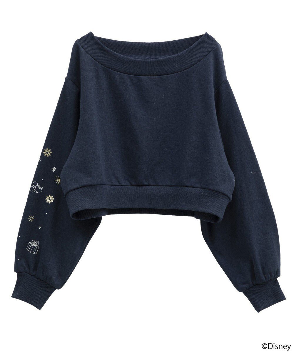 earth music&ecology 【予約】Disney/キラキラモチーフ刺繍オフショルスウェット 