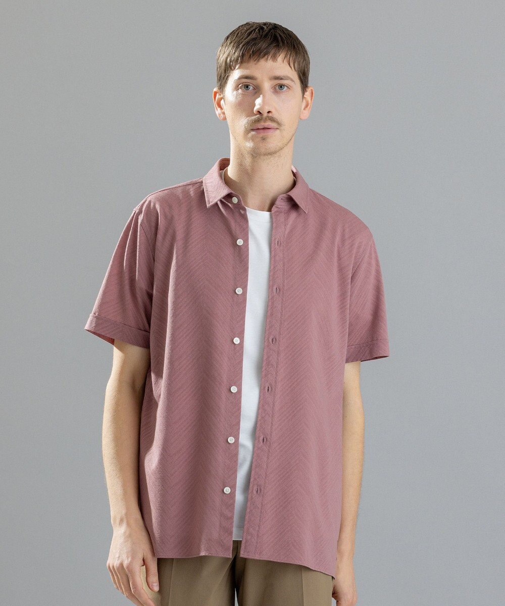 JOSEPH HOMME ブロークンヘリンボンジャージー　レギュラーカラー半袖シャツ 