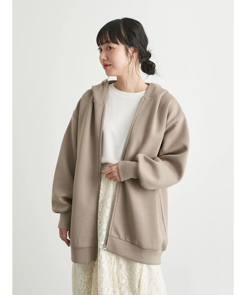 earth music&ecology きれいめジップパーカー Gray Beige