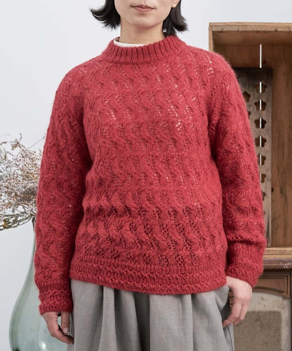 〈高品質シルク＆アンゴラモヘア〉模様編み ボトルネックセーター, ライトグレー, 02