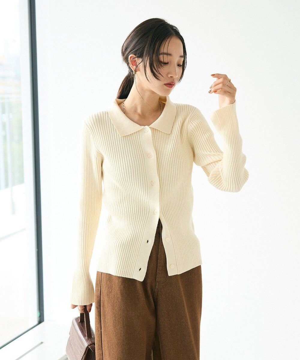 CRAFT STANDARD BOUTIQUE 襟付きニットコンパクトカーディガン 