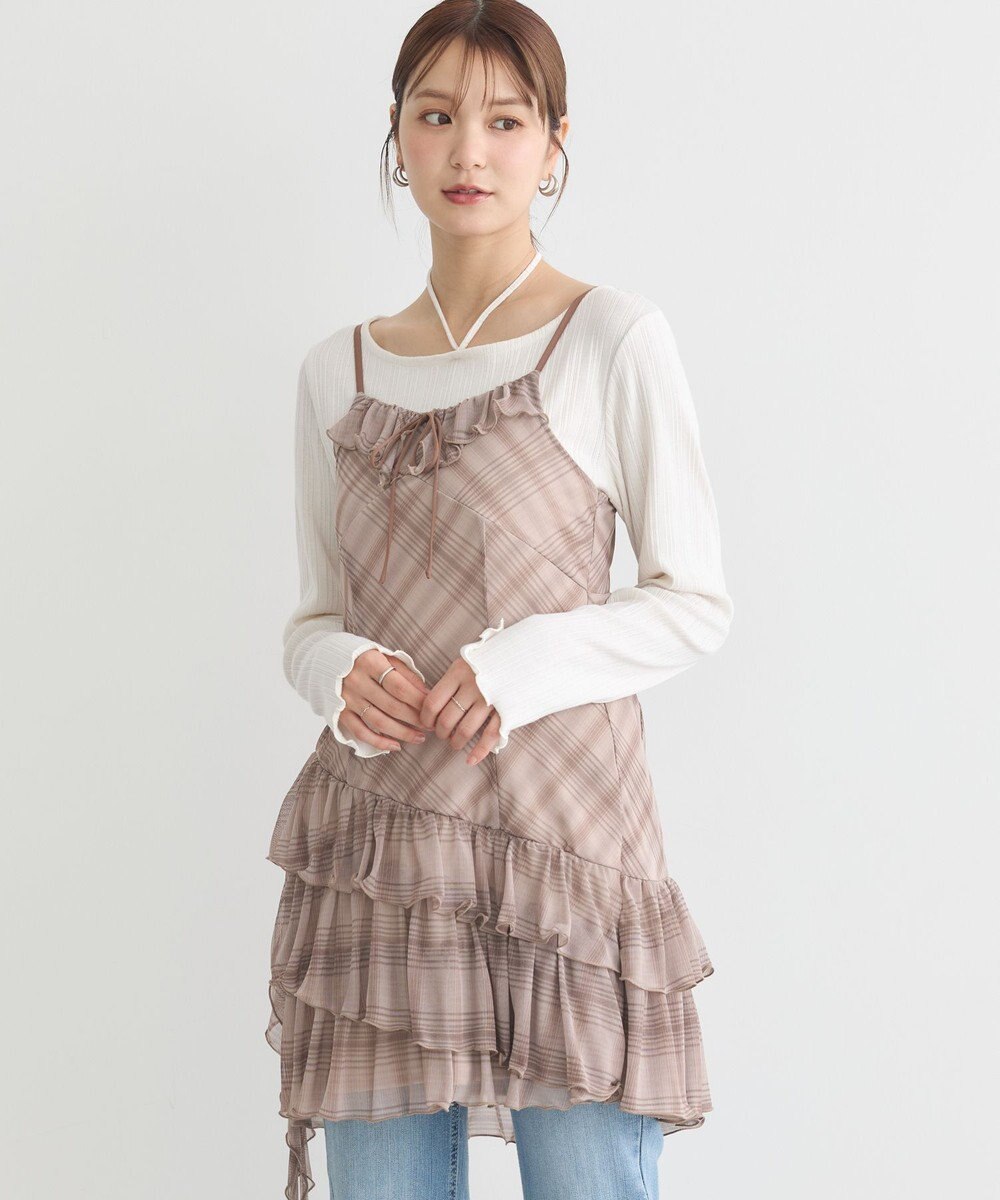 earth music&ecology フロントリボンチェックミニキャミワンピース 