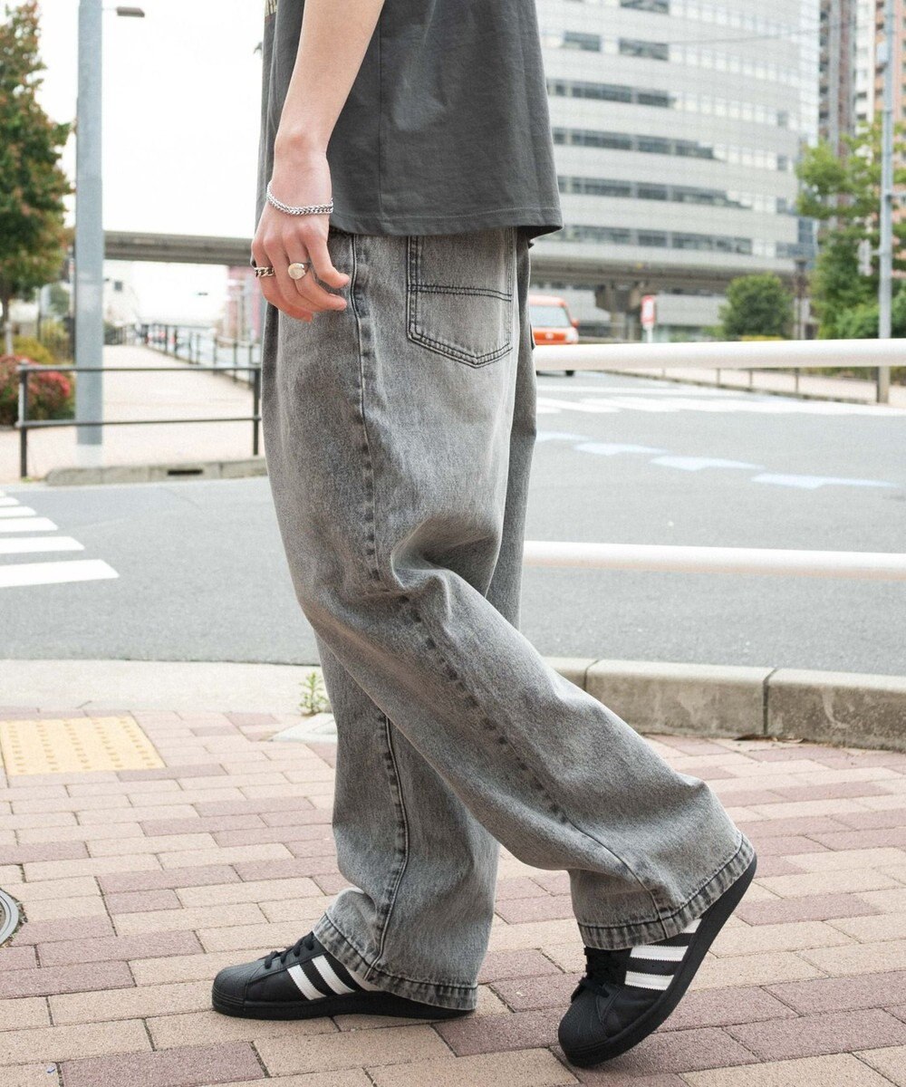 WEGO 【ユニセックス着用ITEM/SMLサイズ展開】ルーズテーパードデニムパンツ 