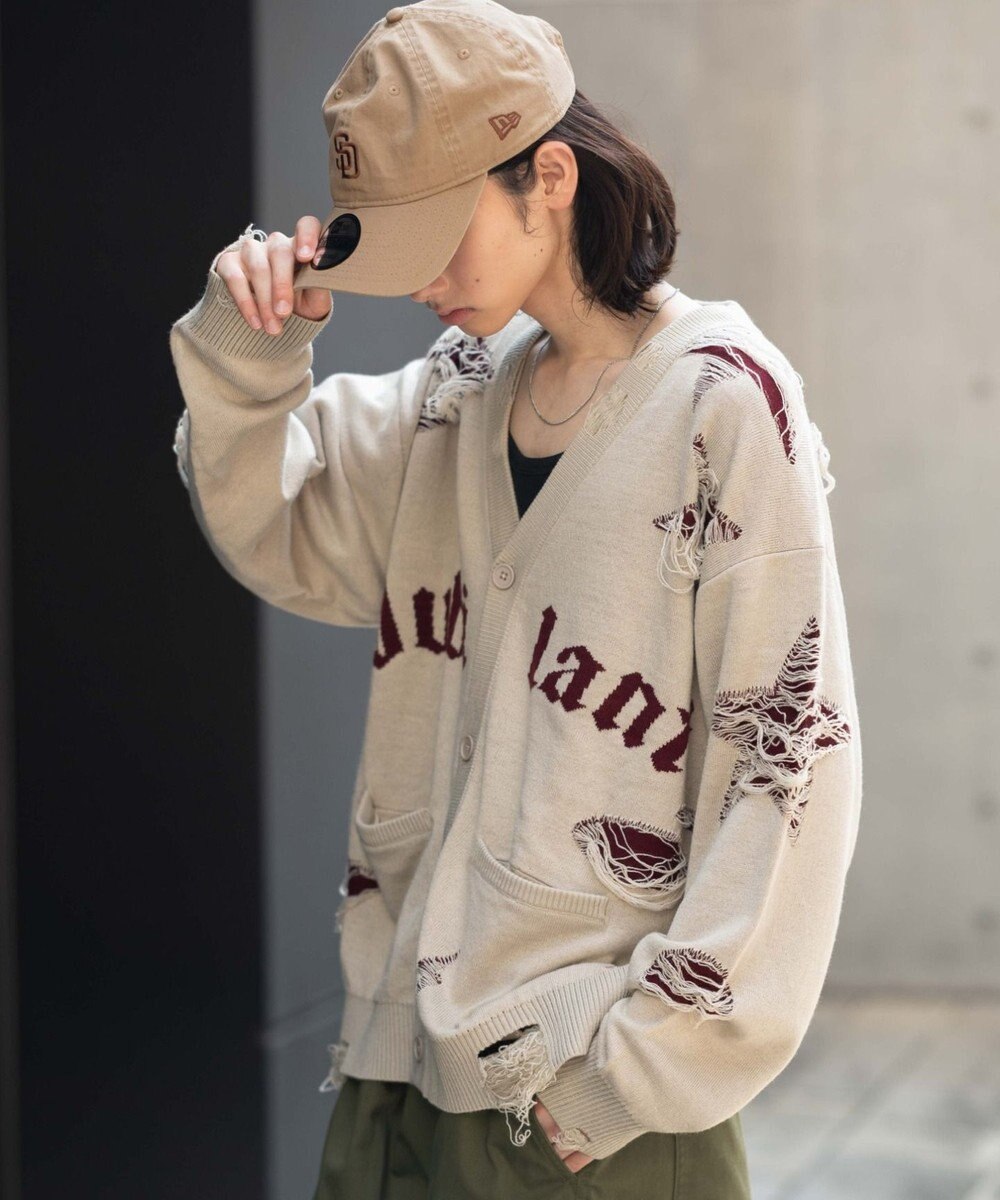 WEGO 【ユニセックス着用ITEM】ダメージジャガードカーディガン 