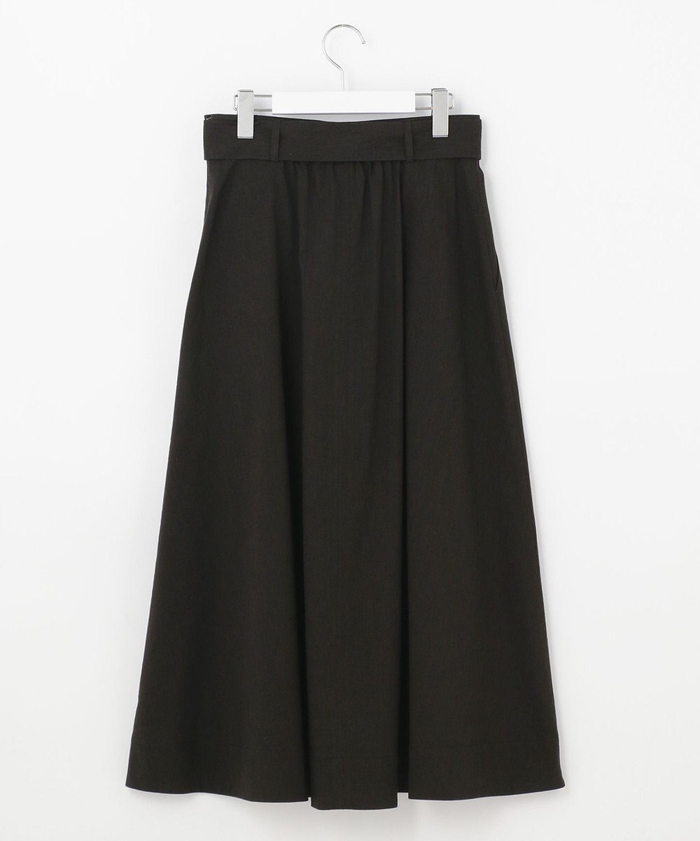 自由区 【洗える・ストレッチ素材】リネンヴィスコースストレッチ フレアスカート 