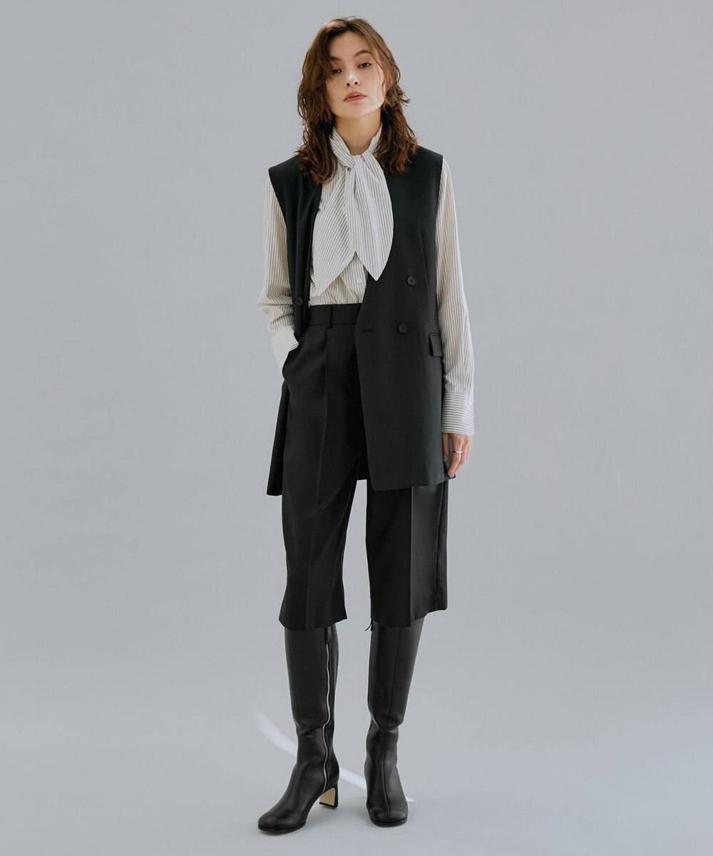 ICB 【洗える】CRySiタイプライター ボウタイ付きバンドカラーシャツ 