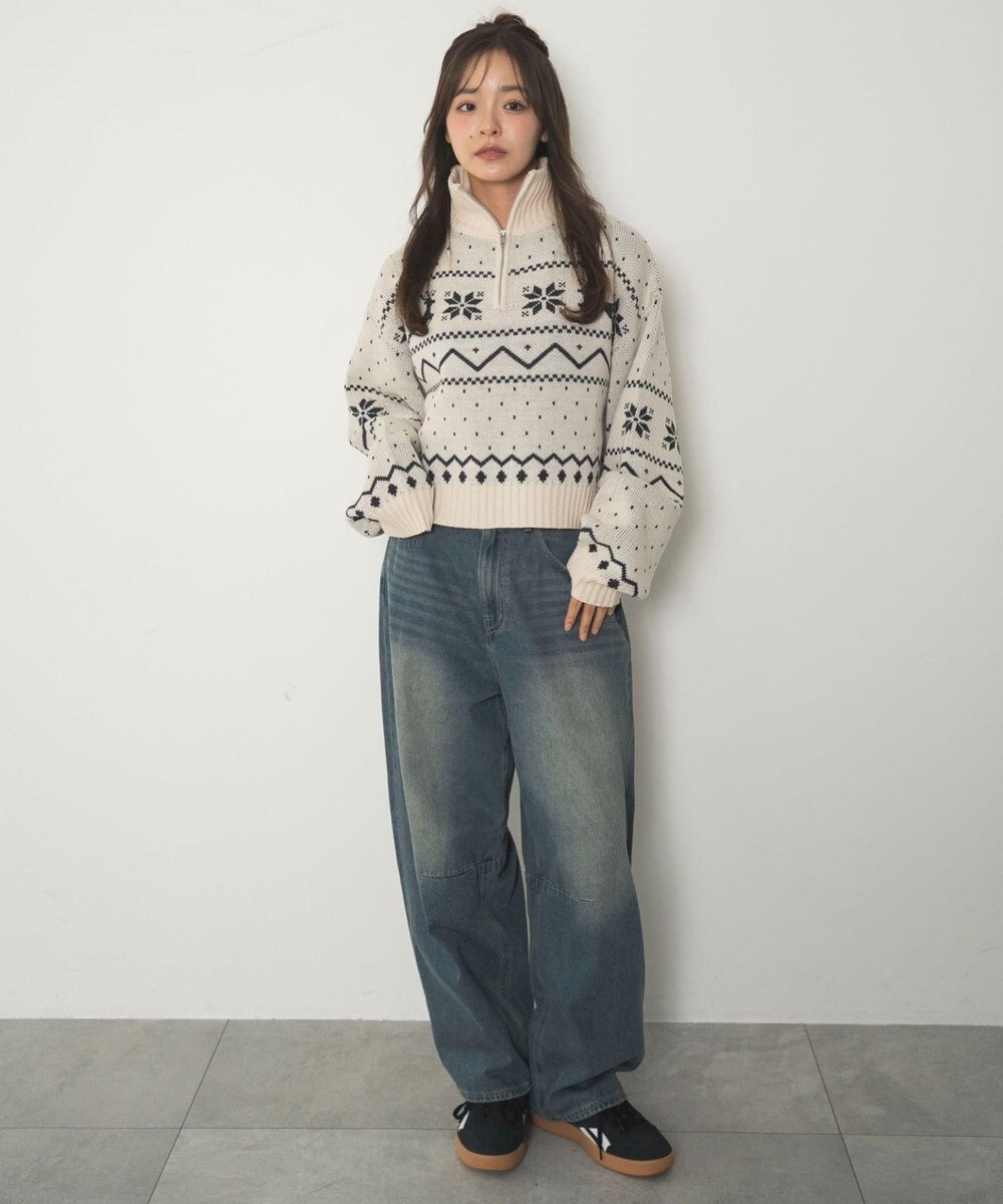 WEGO ノルディック柄ハーフジップニット 