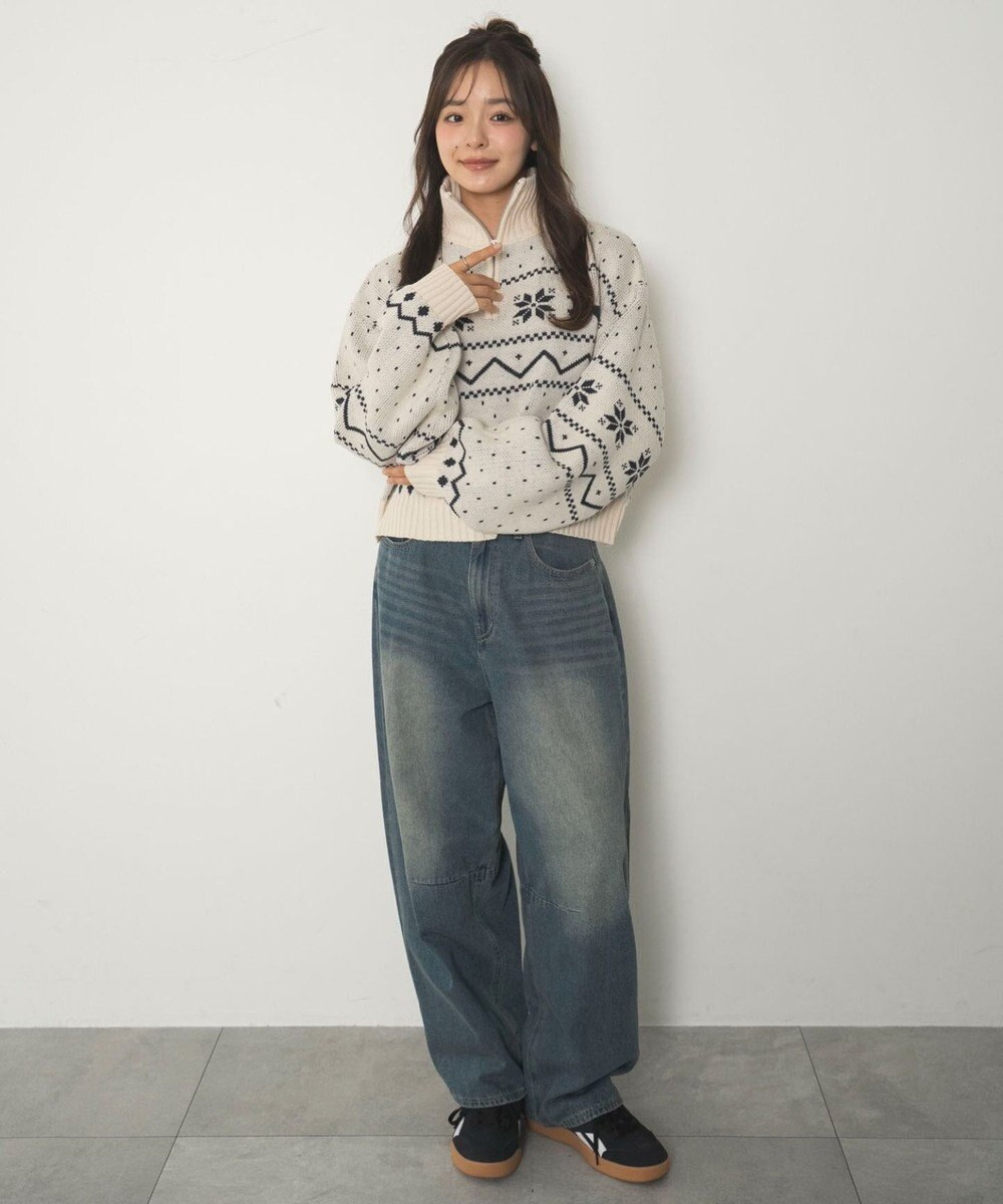 WEGO ノルディック柄ハーフジップニット 