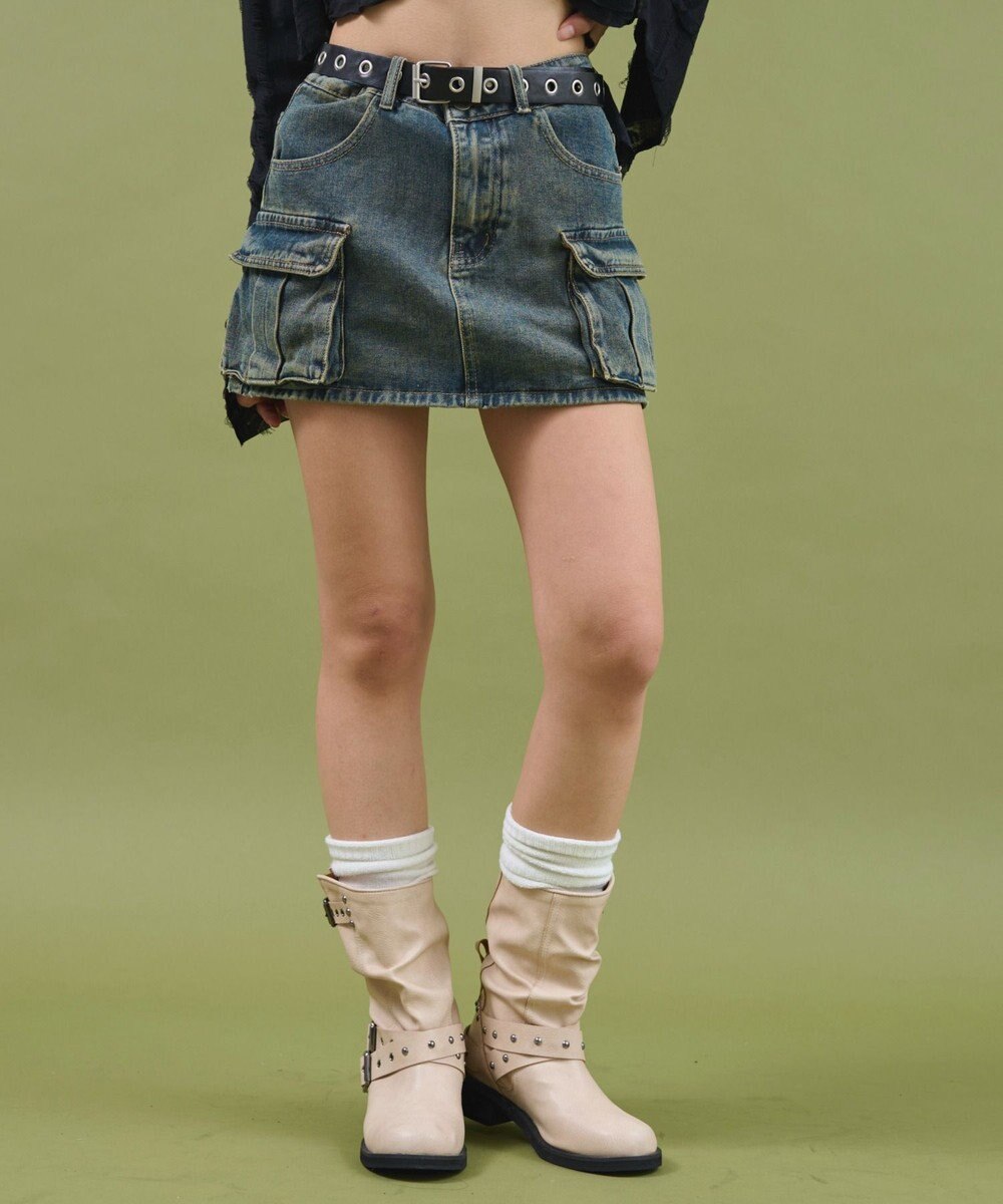 WEGO ハトメベルトカーゴデニムスカパン 