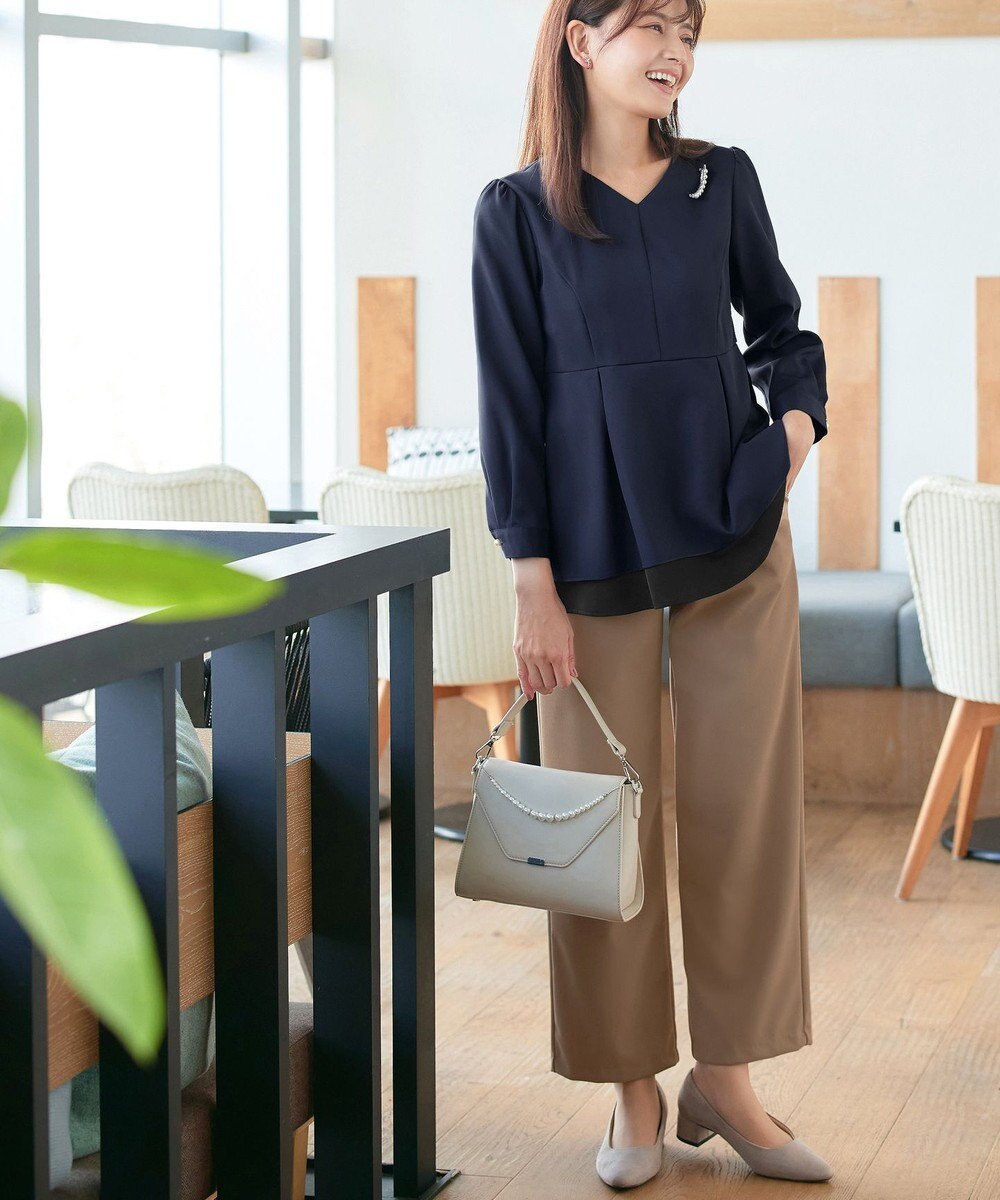 Tiaclasse L 【日本製・洗える】ジョーゼットニットワイドパンツ 