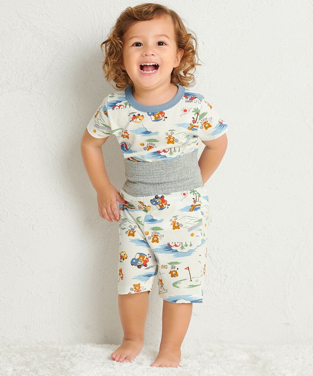 MIKI HOUSE HOT BISCUITS 【80-120cm】 リゾートビーンズ 腹巻き付き タック天竺素材 半袖パジャマ 