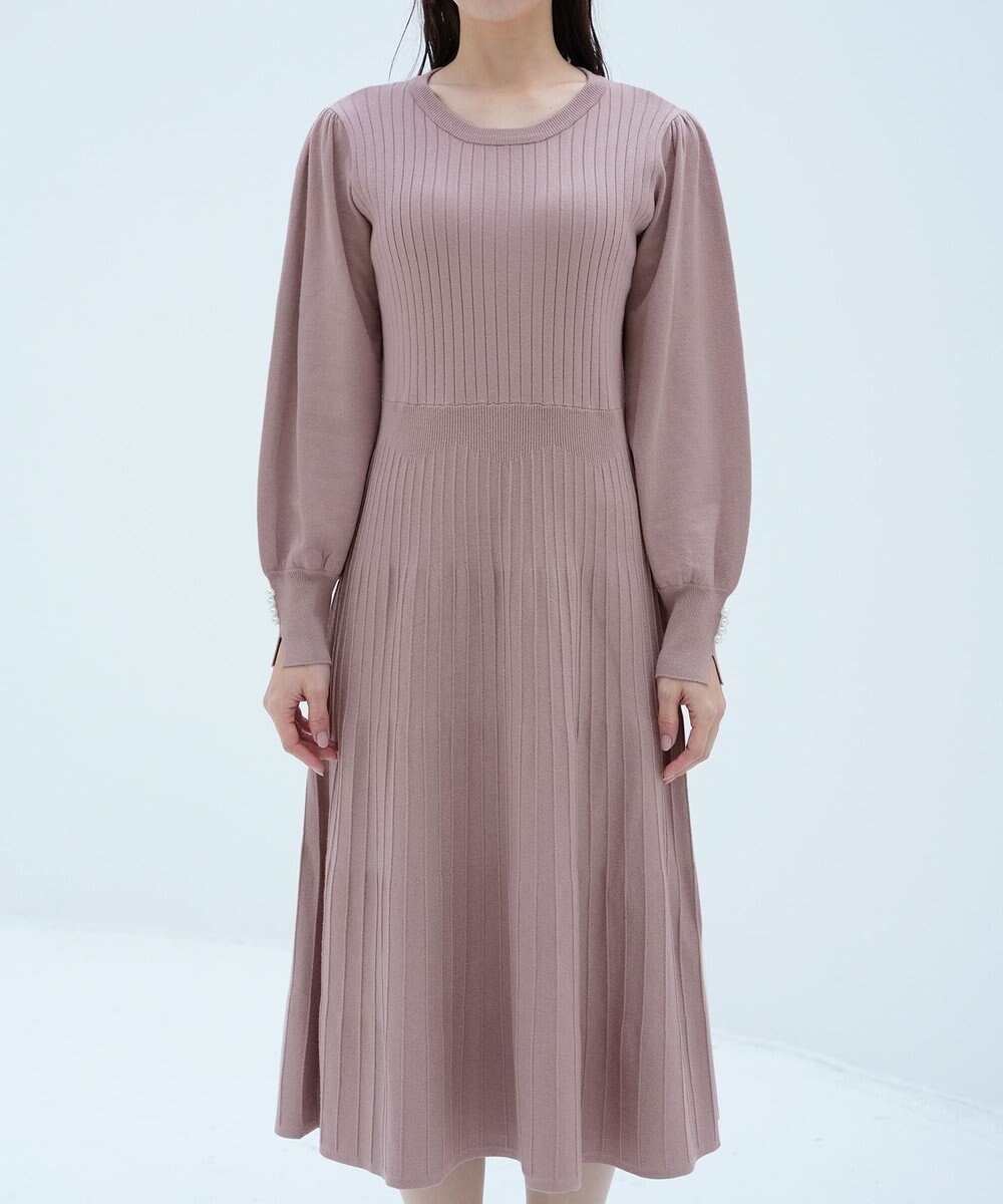 Tiaclasse L リブニットパフスリーブワンピース 