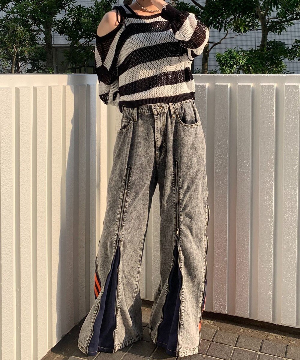 WEGO 【ユニセックス着用ITEM】ジャージドッキングZIPデニムパンツ 