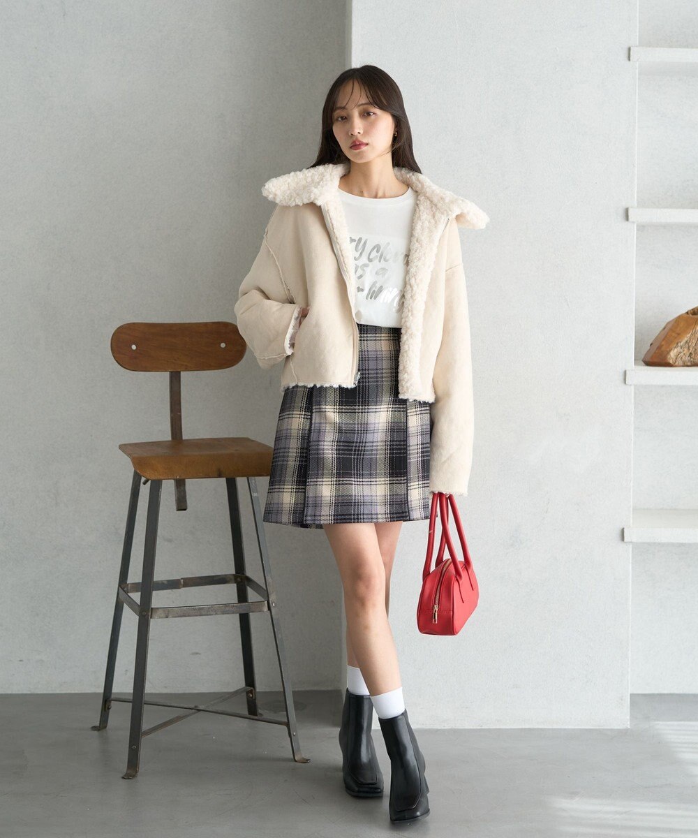 earth music&ecology リバーシブルフェイクムートンショートブルゾン 