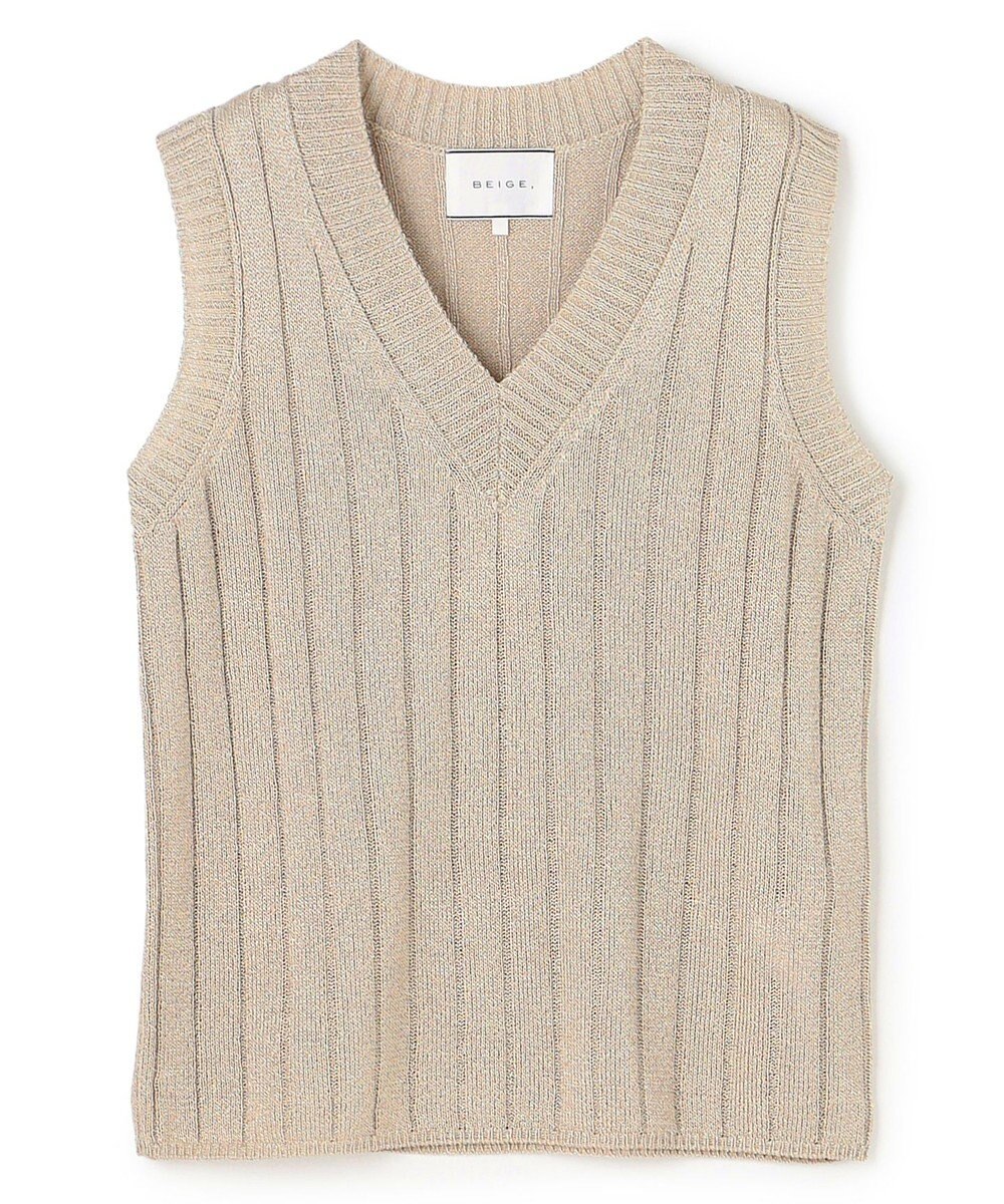 BEIGE， OPTICAL /  ペーパーヤーン Vネックリブニット 