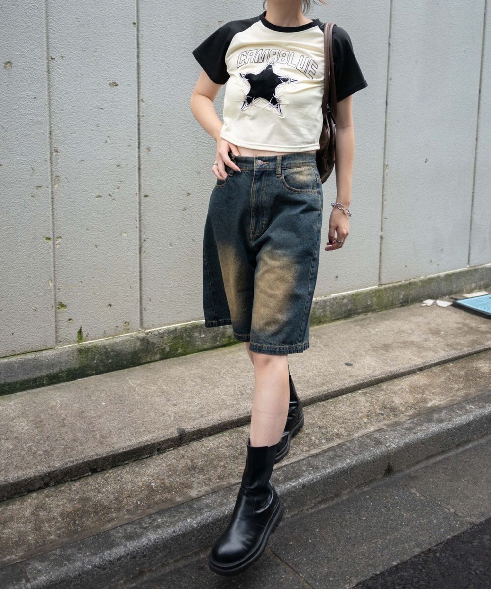 WEGO 【新色追加】ヴィンテージウォッシュデニムハーフパンツ 