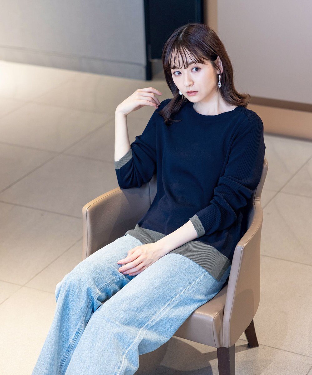 Tiaclasse 【新色追加・洗える】配色スリットニット 