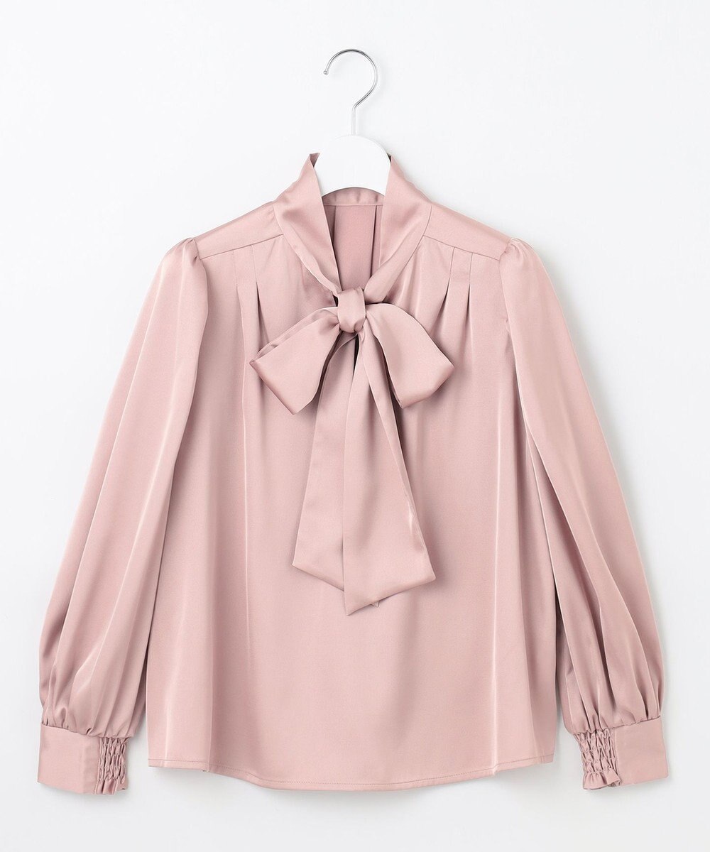 Feroux 【洗える】サテン ボウタイブラウス 