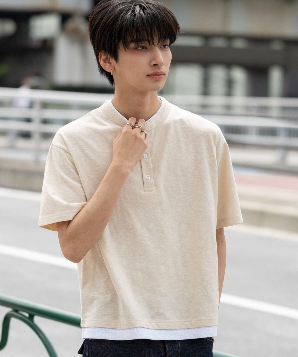 WEGO 【ユニセックス着用ITEM/MLサイズ展開】フェイクレイヤードヘンリーネックT（SS） 