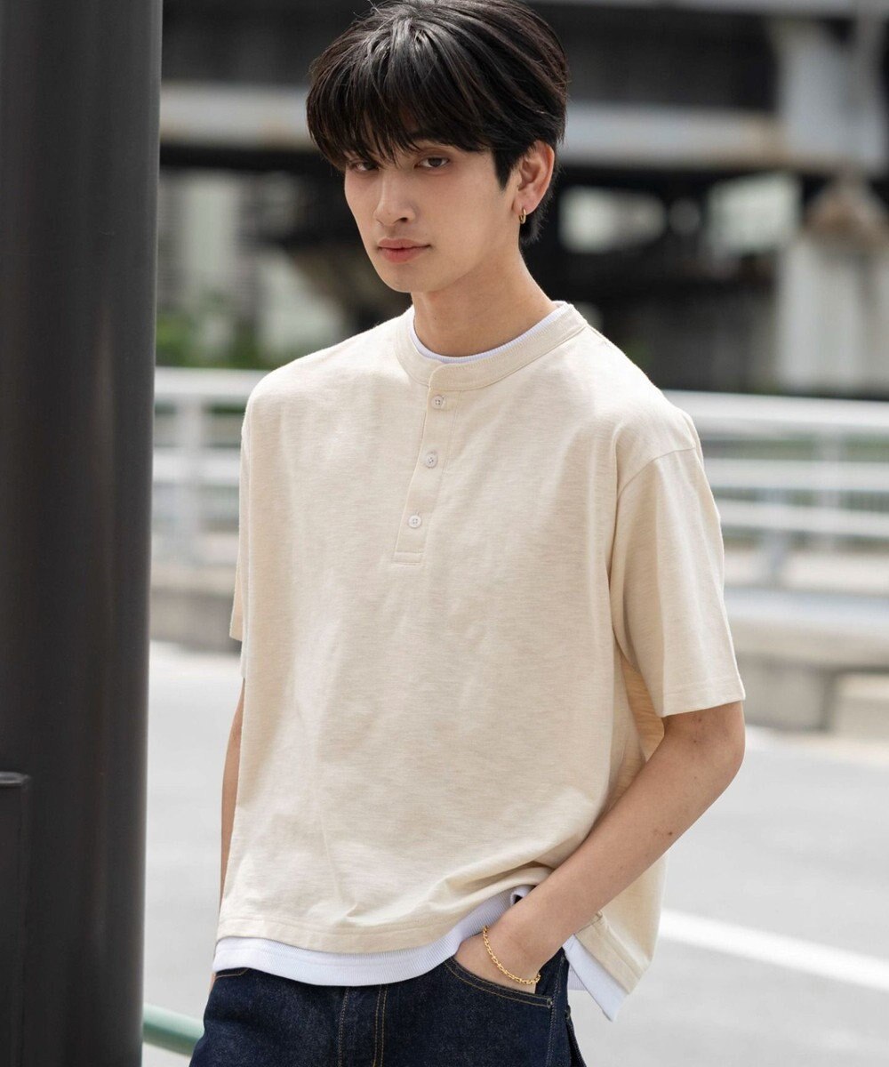 WEGO 【ユニセックス着用ITEM/MLサイズ展開】フェイクレイヤードヘンリーネックT（SS） 