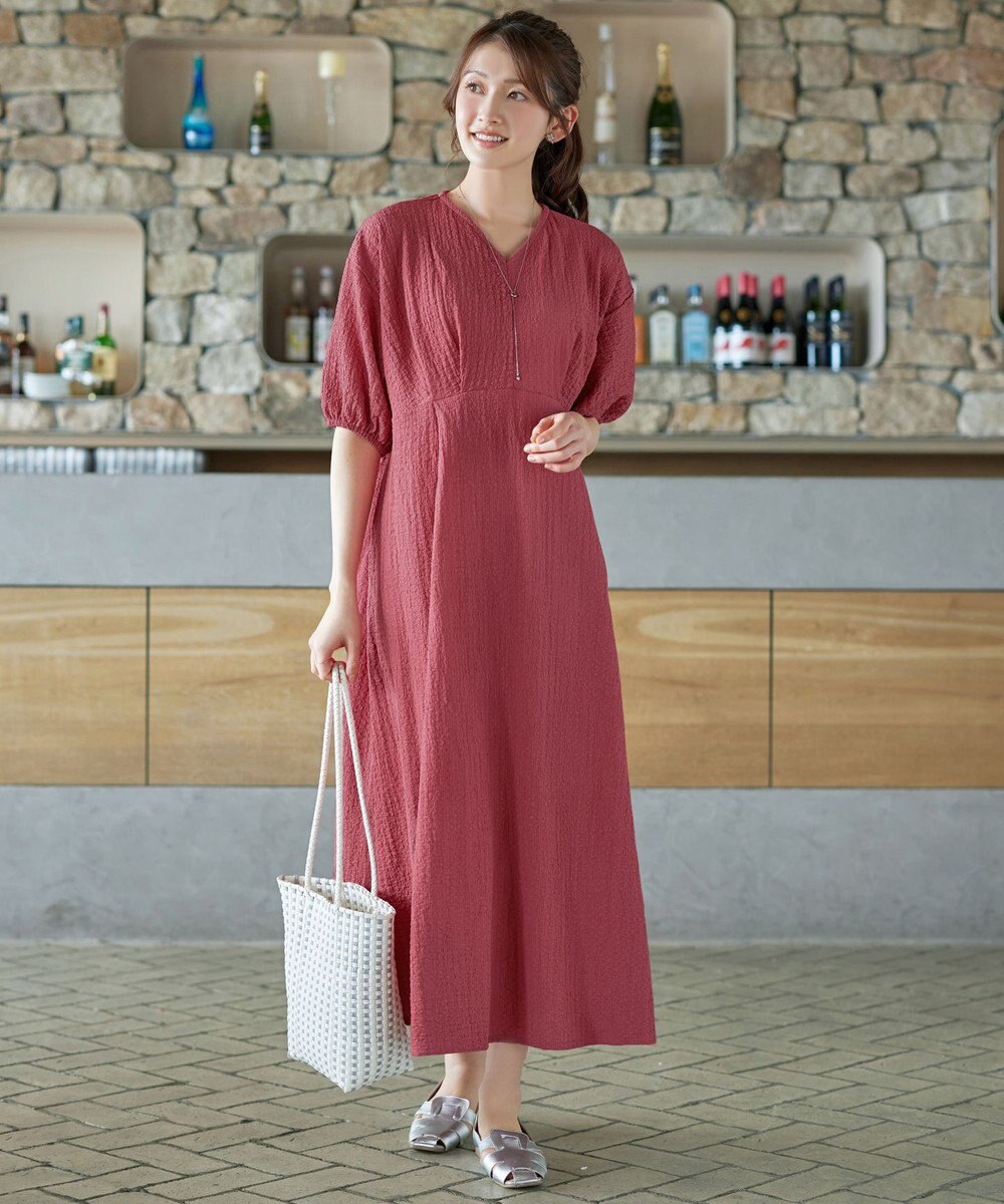 Tiaclasse L 【新色追加】ワッフルVネックワンピース 