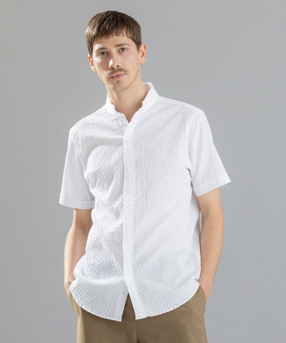 JOSEPH HOMME トライジャガードストレッチ   ウイングカラー半袖シャツ 