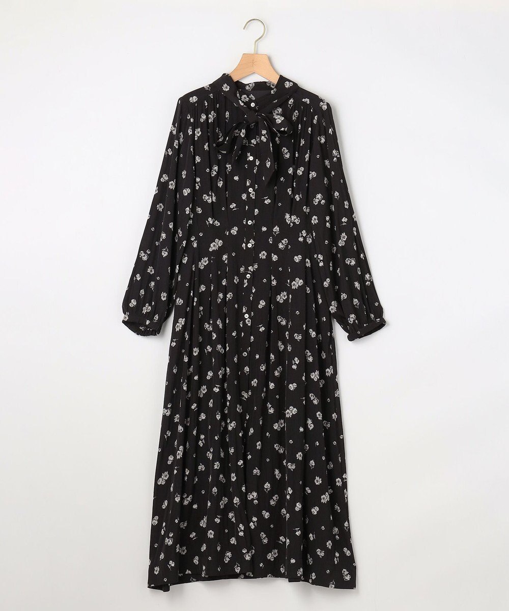 組曲 L ギャザーライトデシンボウタイ付き ワンピース 