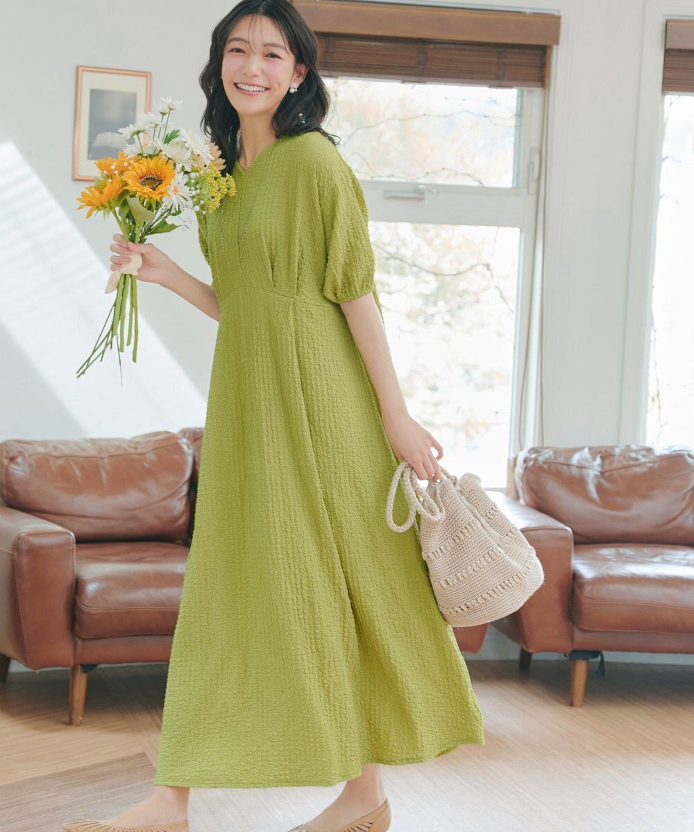 Tiaclasse L 【新色追加】ワッフルVネックワンピース 