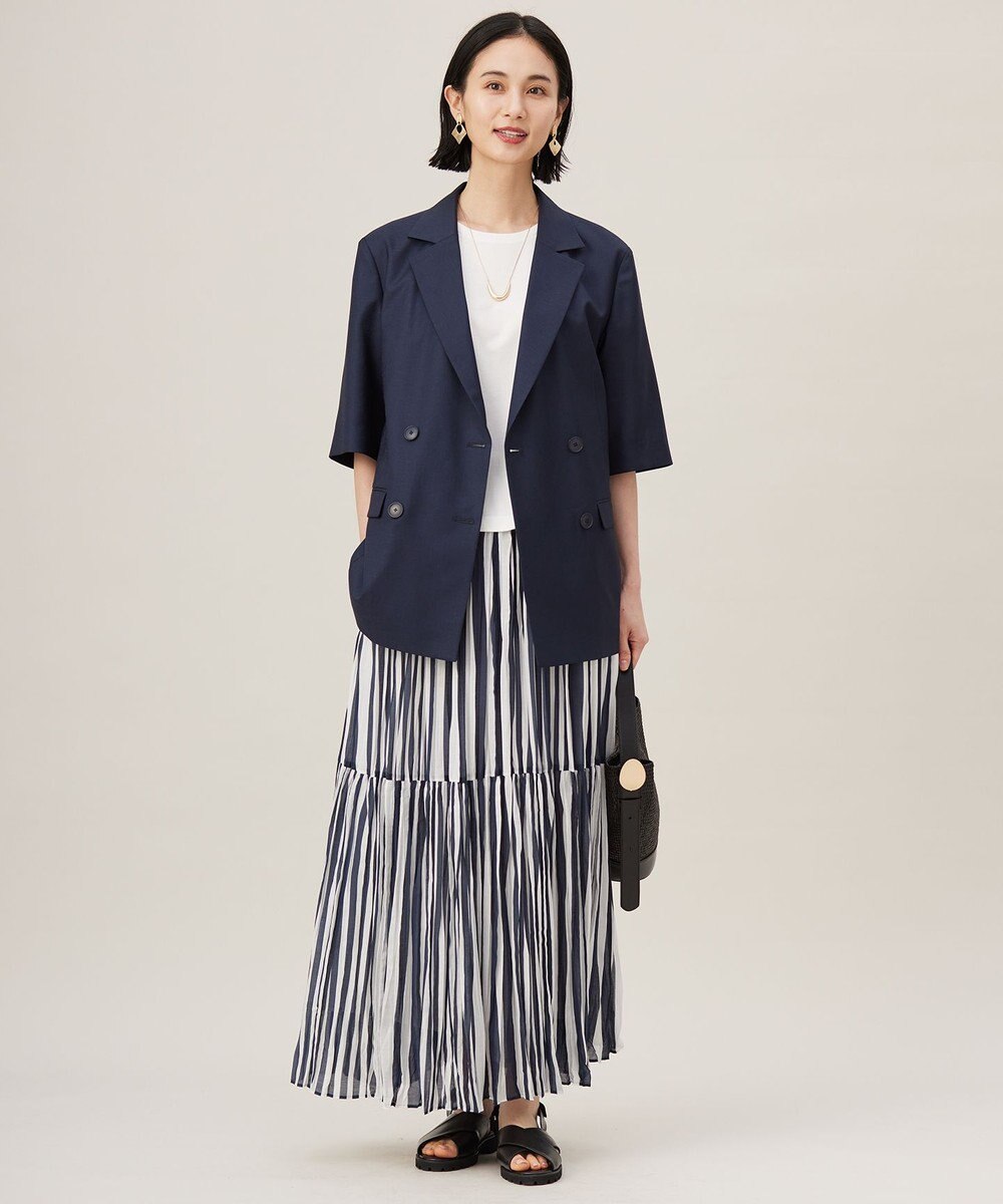 自由区 L 【接触冷感・洗える】ハンドワッシャープリーツストライプ スカート 