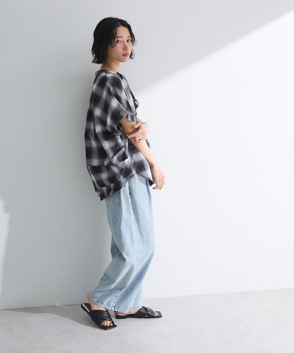 Green Parks 綿麻混フレンチスリーブスキッパーシャツ 