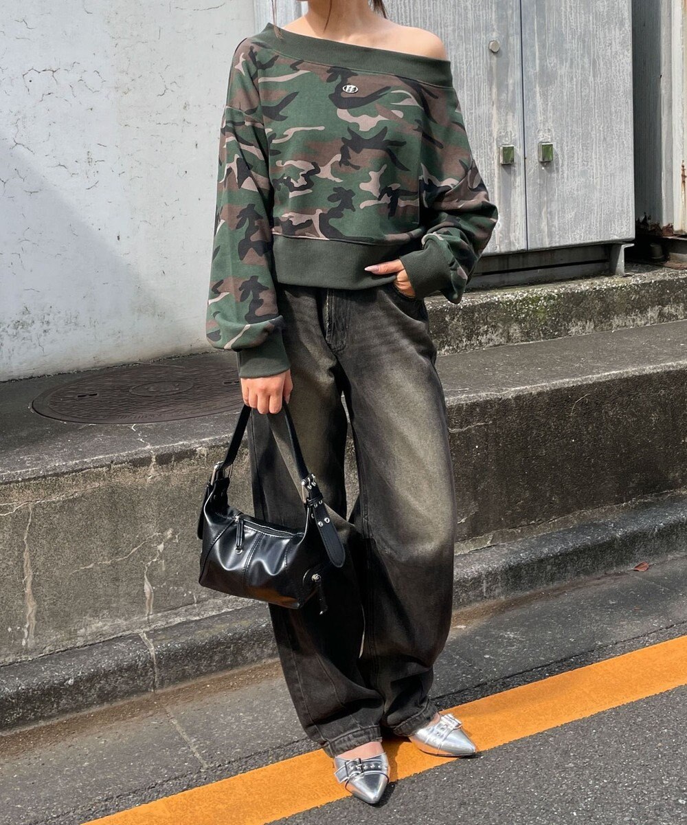 WEGO ワンポイントオフショルスウェット 