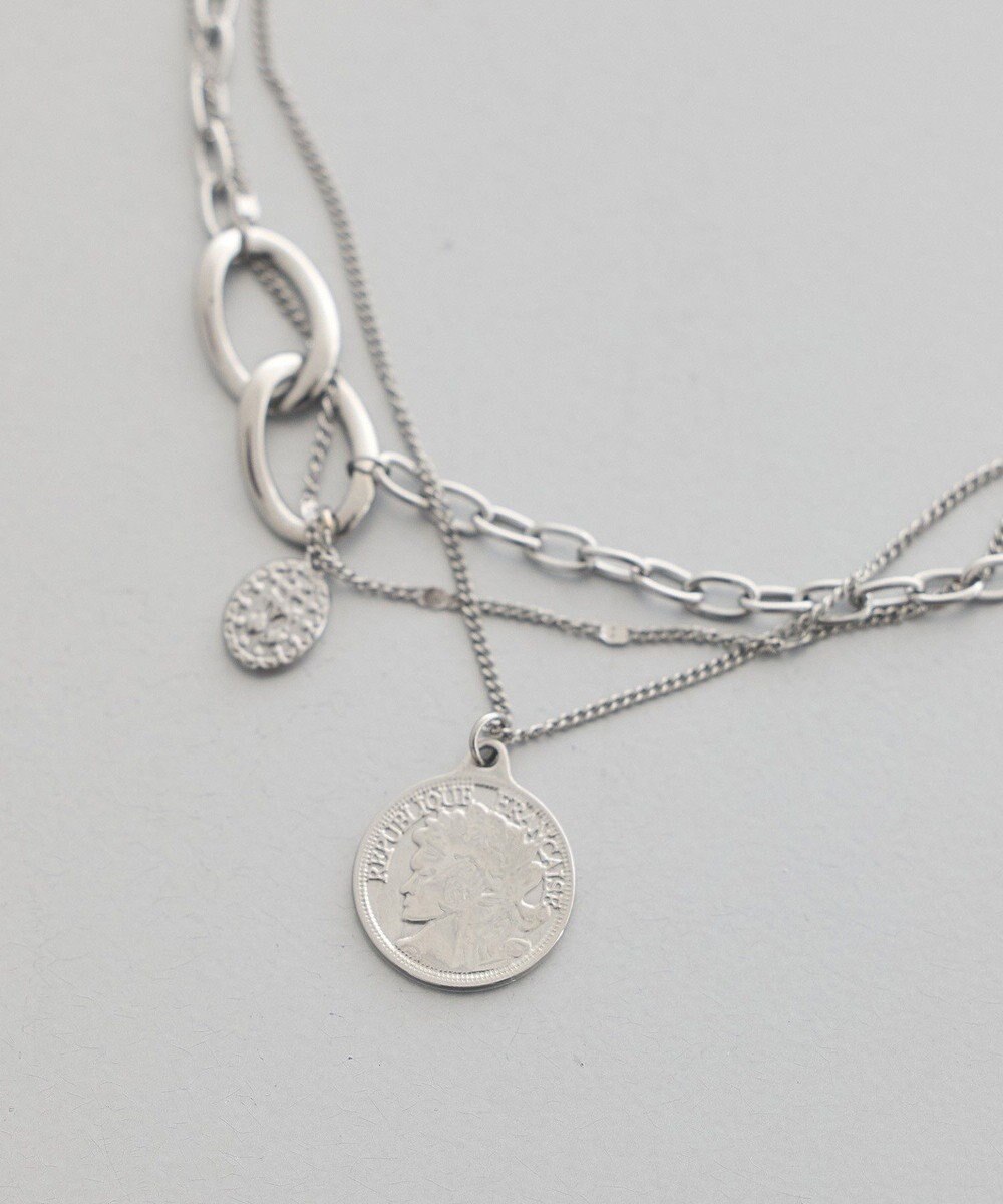 earth music&ecology 【ステンレス】コインモチーフ３連ネックレス 