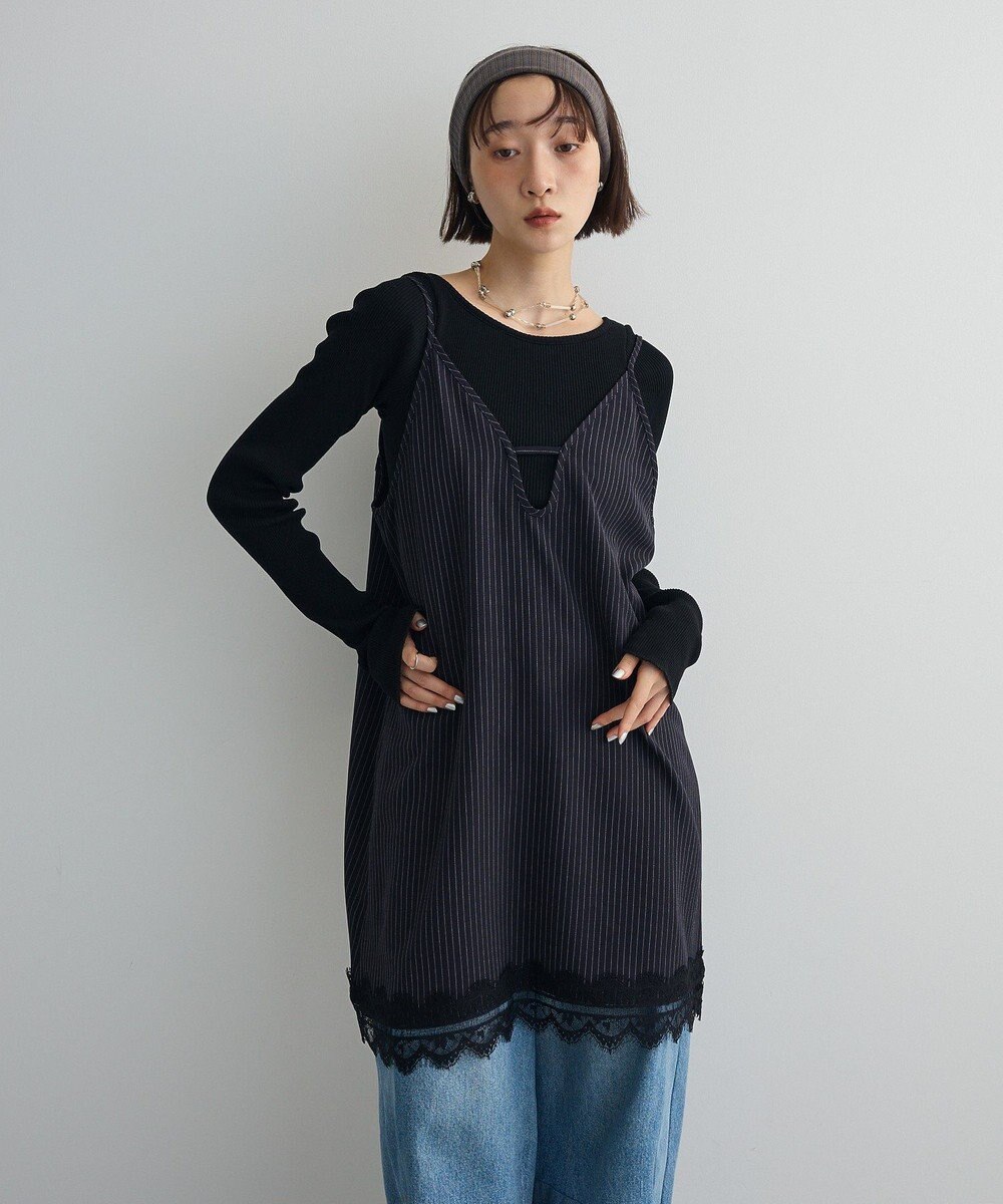 Green Parks ２ＷＡＹレース×ピンストライプキャミソールワンピース 