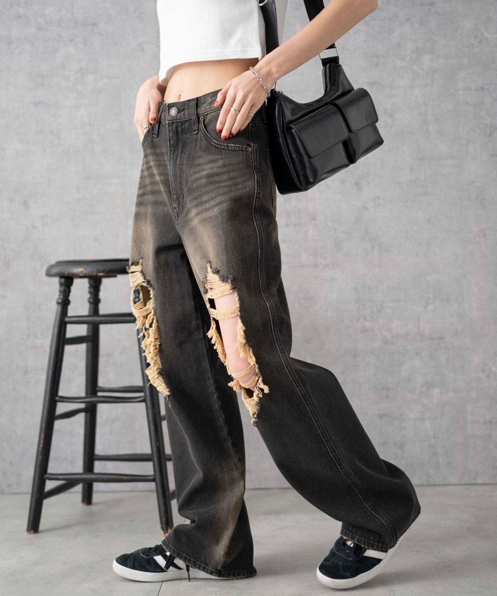 WEGO ヴィンテージウォッシュダメージデニムパンツ 