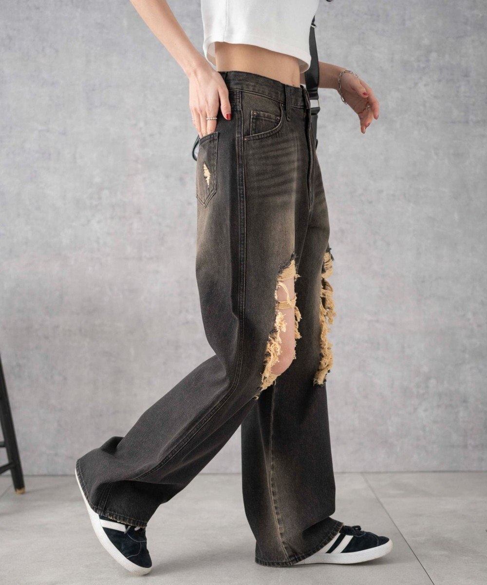 WEGO ヴィンテージウォッシュダメージデニムパンツ 