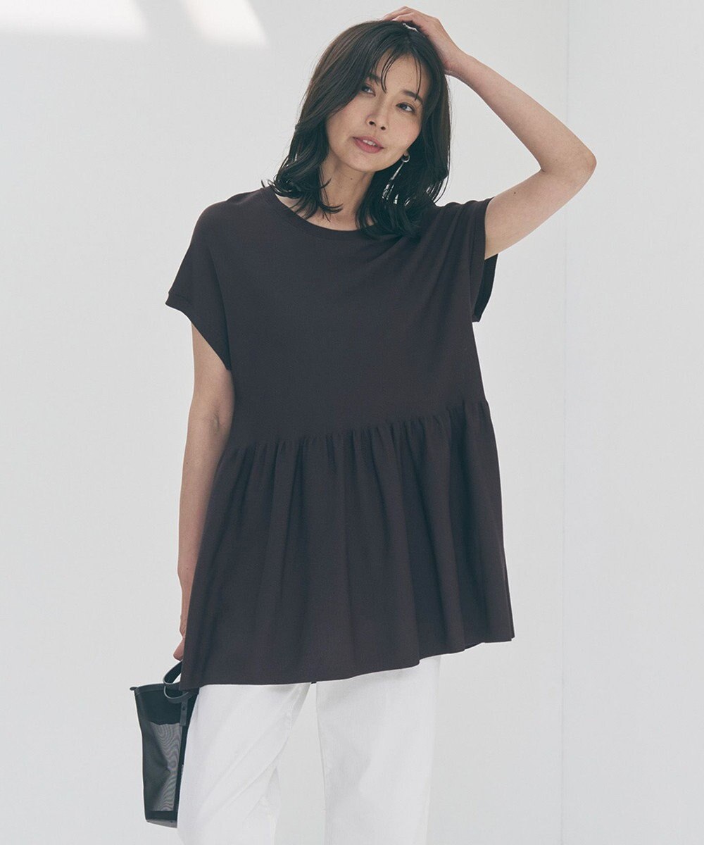 UNFILO L スゴ機能美ニット フレンチスリーブ ペプラム 