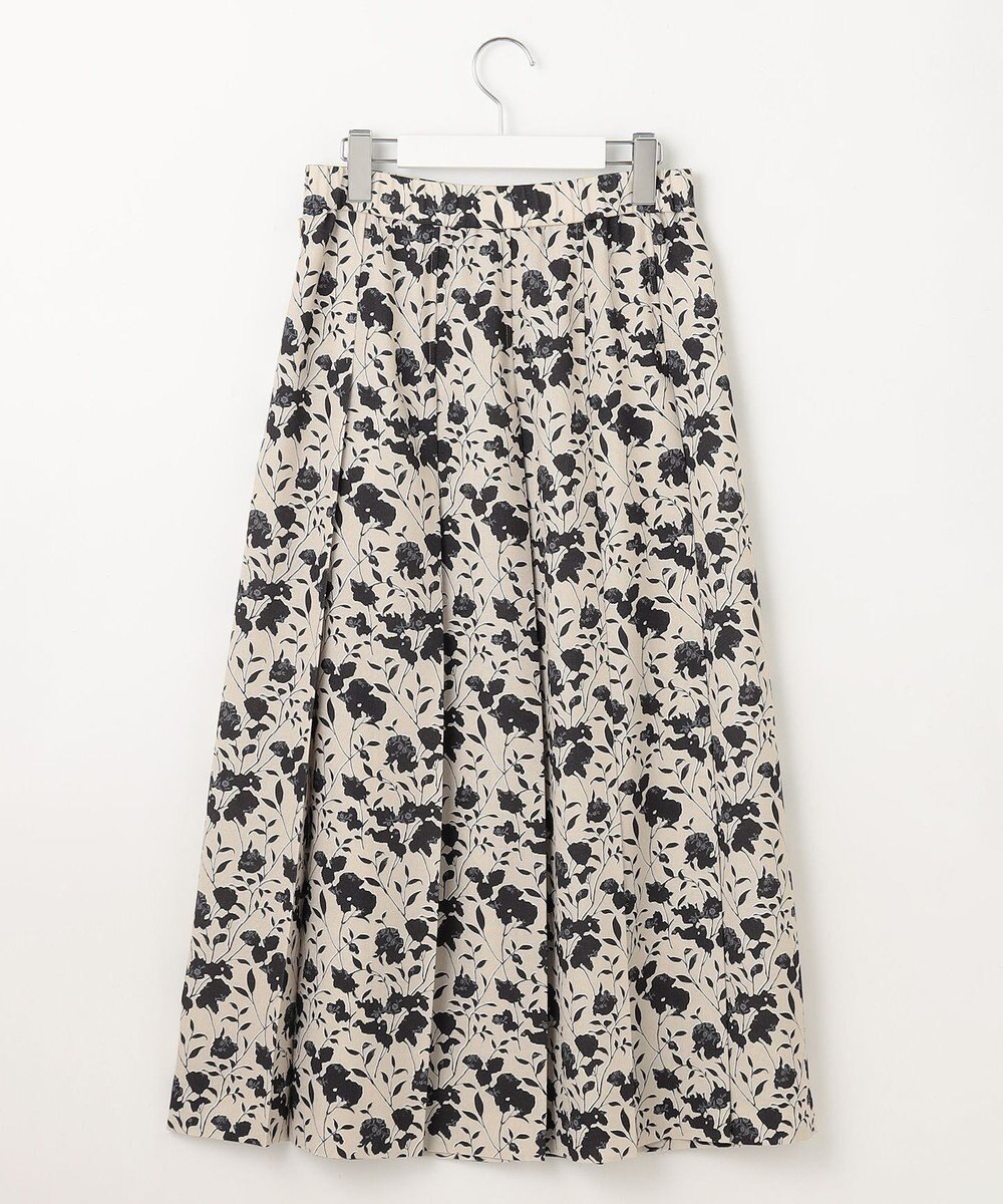 自由区 L 【洗える】リネンライクフラワープリント スカート 