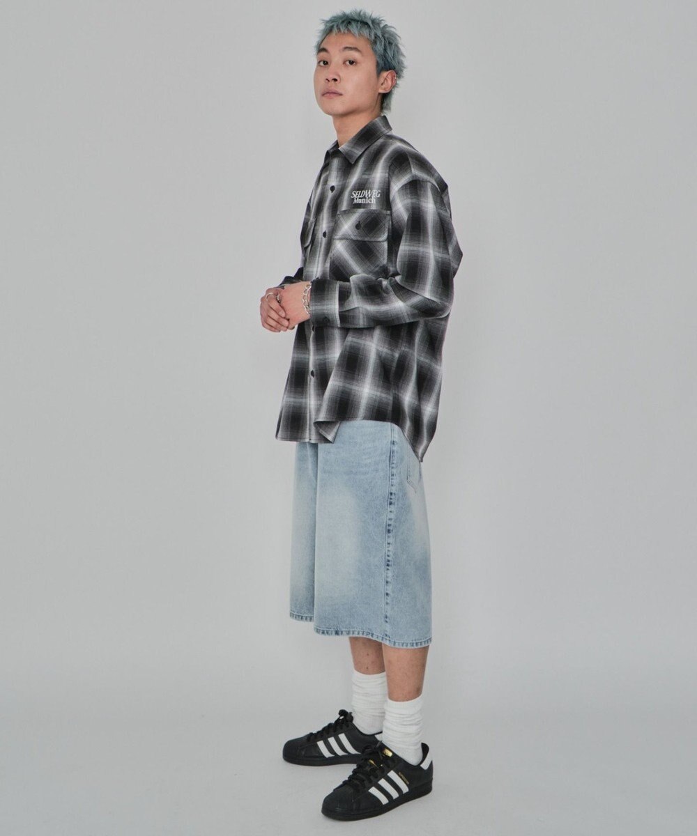 WEGO 【紐で調節可能】スーパーバギーデニムショーツ 