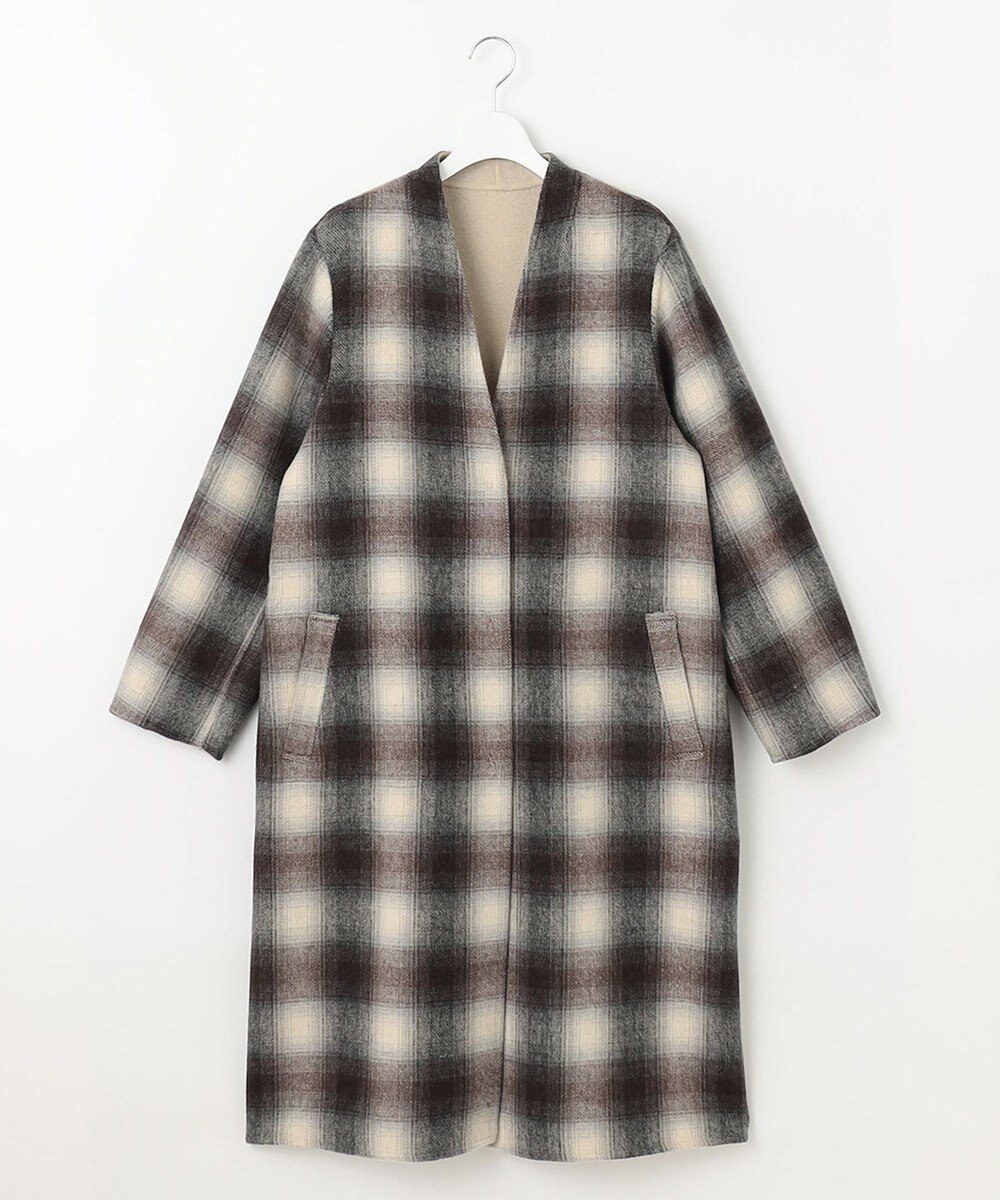 自由区 【リバーシブル】ウールリバー ノーカラーロングコート 