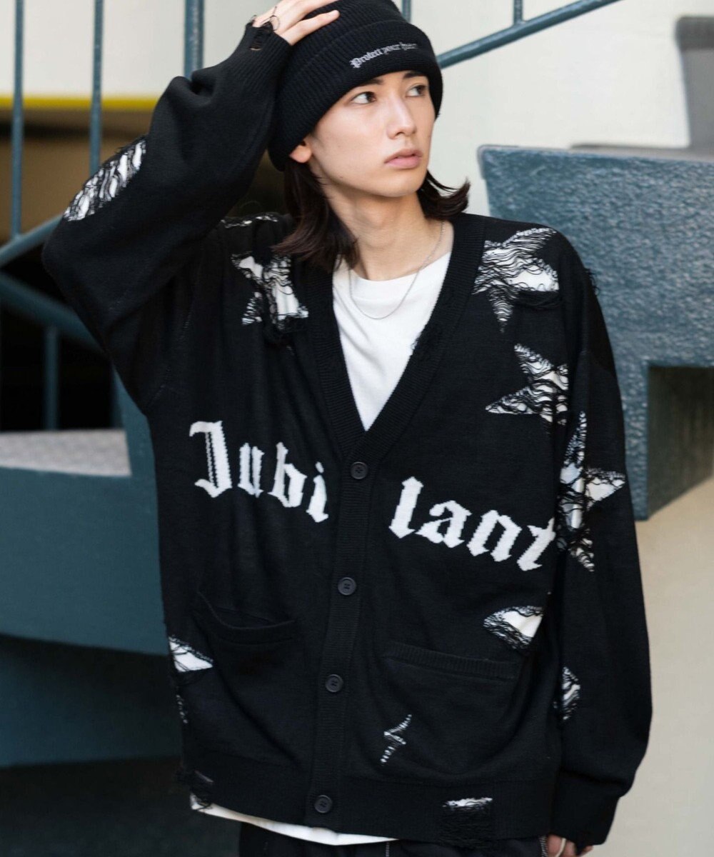 WEGO 【ユニセックス着用ITEM】ダメージジャガードカーディガン 