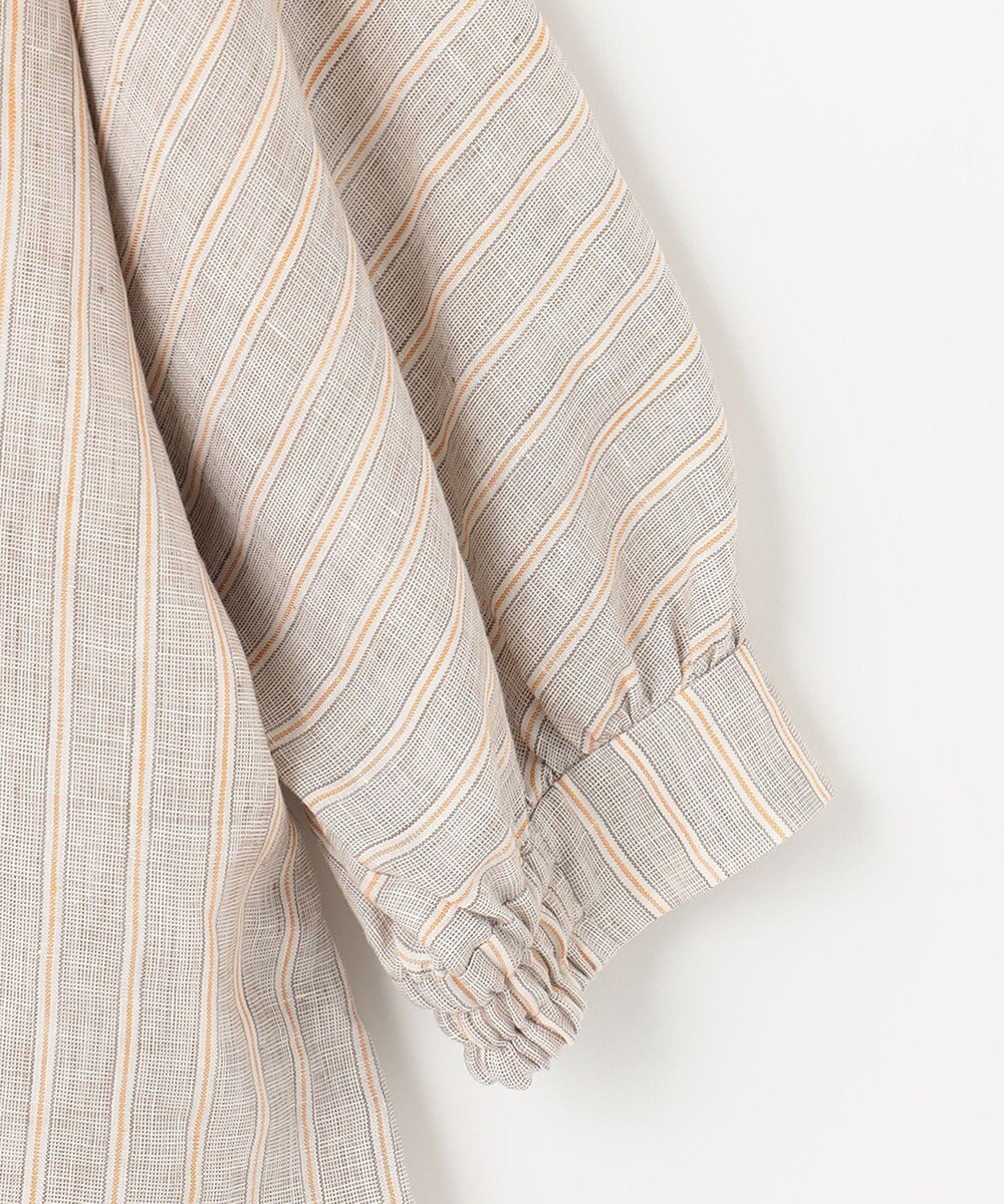 自由区 【洗える】リネンストライプ ボートネックブラウス 