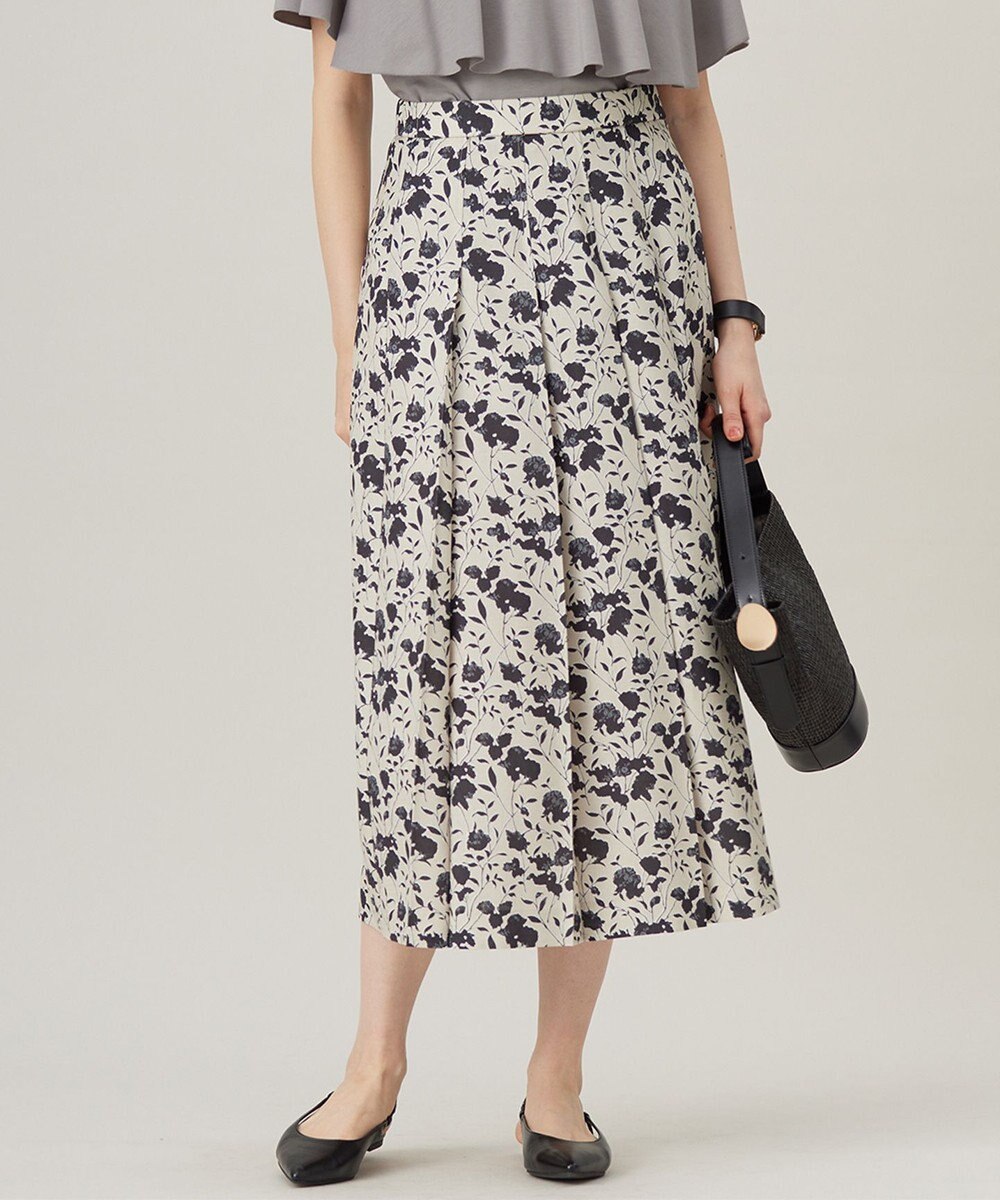 自由区 L 【洗える】リネンライクフラワープリント スカート 